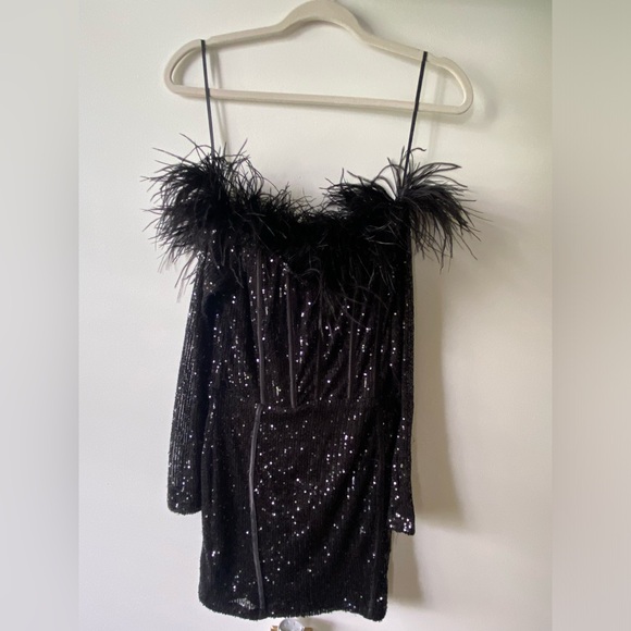 Fashion Nova Black Sequin Feather Mini Dress - Picture 3 of 5